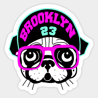 Brooklyn Spike Pug Pink & Teal Retro T-Shirt Sticker